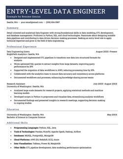 An example of a resume for an entry-level data engineer position.