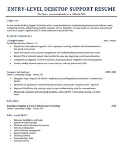 An example of a resume for an entry-level desktop support position.