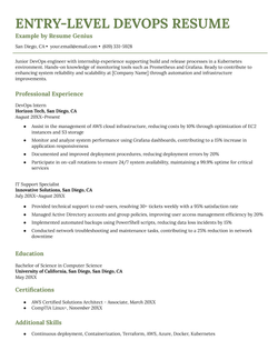 An example of a resume for an entry-level DevOps position.