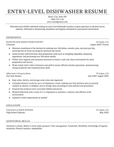 An example of a resume for a dishwasher position for an applicant with no experience.