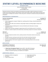 An example of a resume for an entry-level ecommerce position.