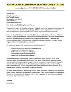 An example cover letter for an entry-level elementary school teaching position.