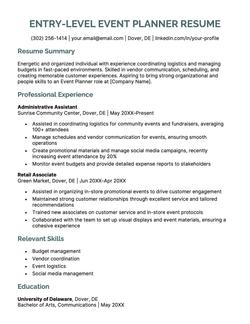 An example of an entry level event planner resume.