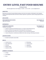 An example of a resume for a fast food position for someone with no experience