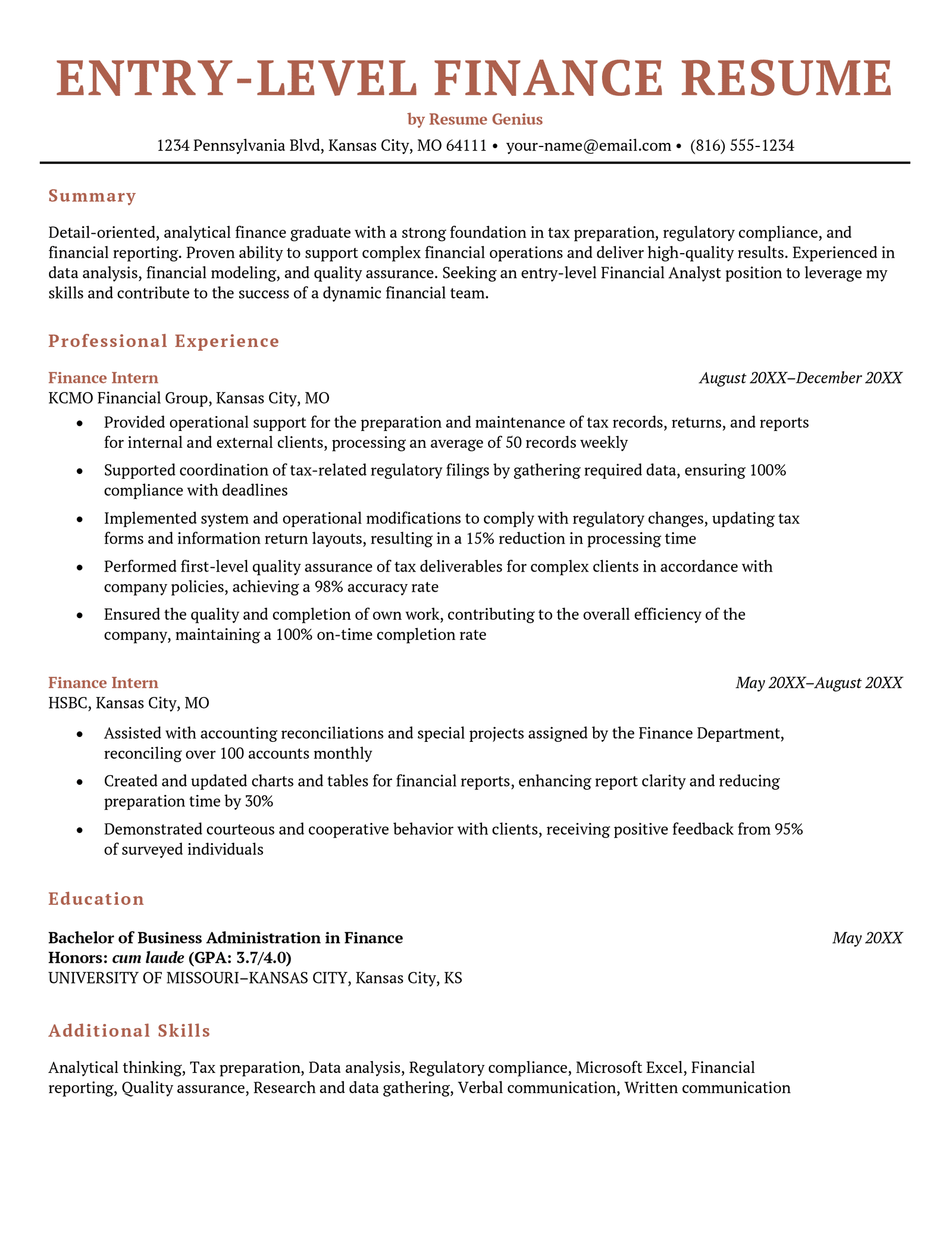 Finance Resume Template 8 Examples And Writing Guide 9049