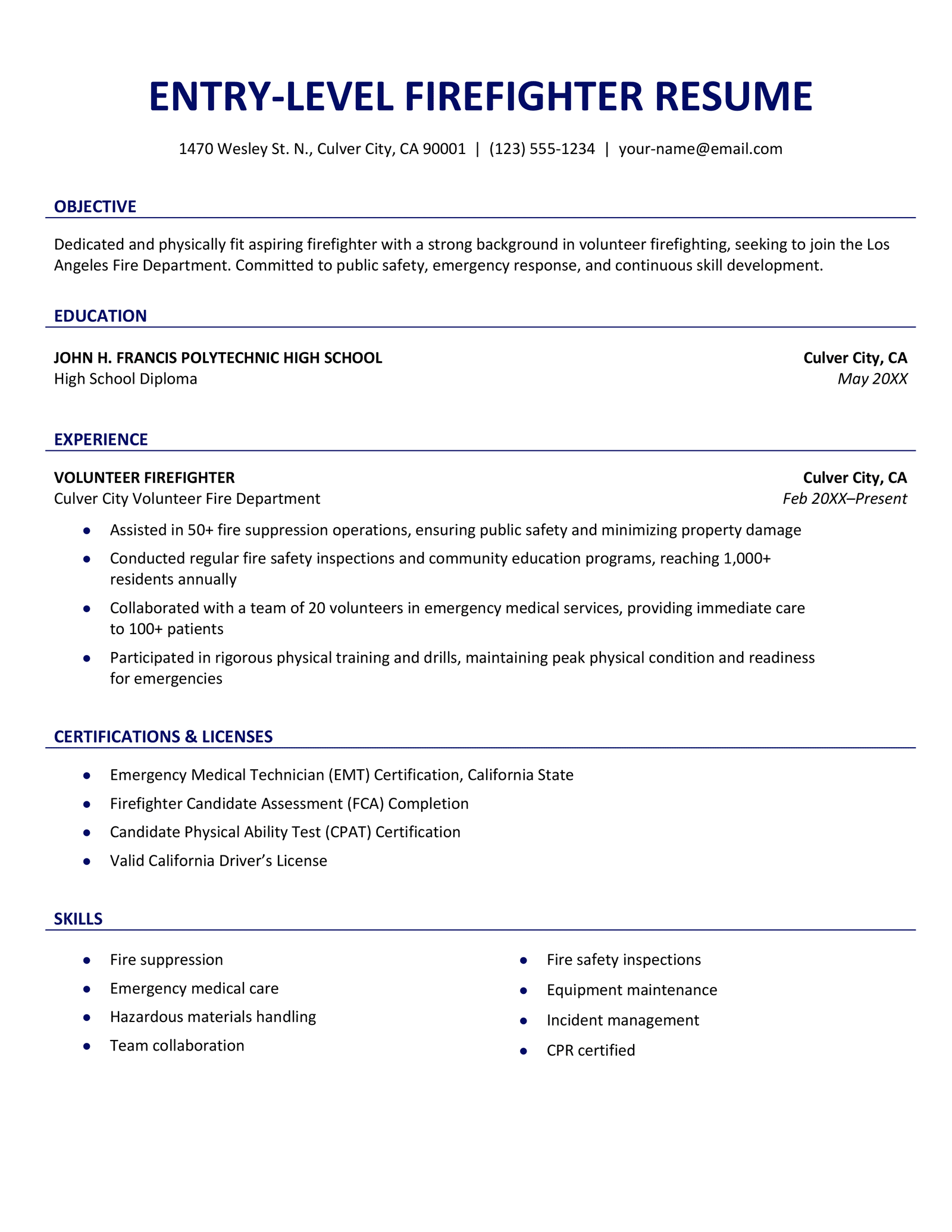 3 Firefighter Resume Examples amp - Entry Level Firefighter Resume Example Free Download