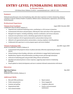 Entry-level fundraising resume example and template