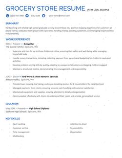 Entry-level grocery store cashier resume example and template