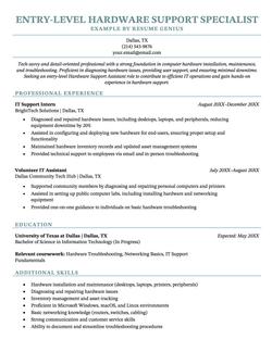 Hardware support resume example and template
