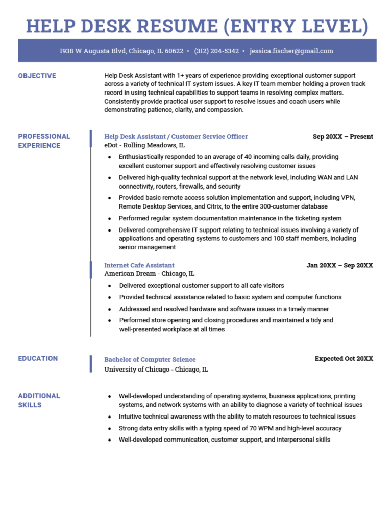 help desk professional resume sample