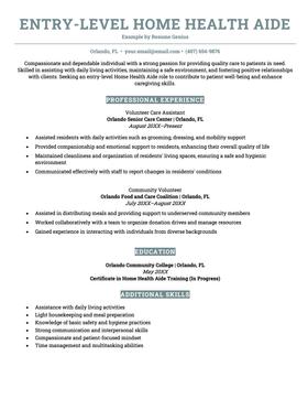Entry-level home health aide resume example and template