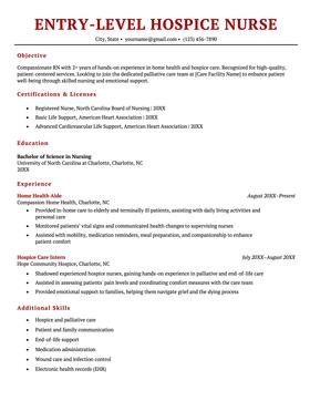 Entry-level hospice nurse resume example and template