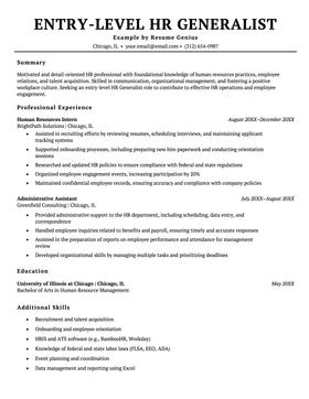 Entry-level HR Generalist resume example and template