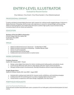 Entry-level illustrator resume example and template