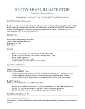 Entry-level illustrator resume example and template