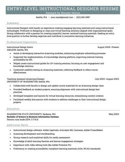 Entry-level instructional designer resume example and template