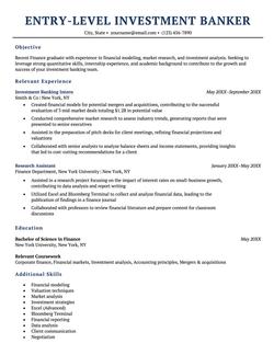 Entry Level Investment-Banking Resume example and template