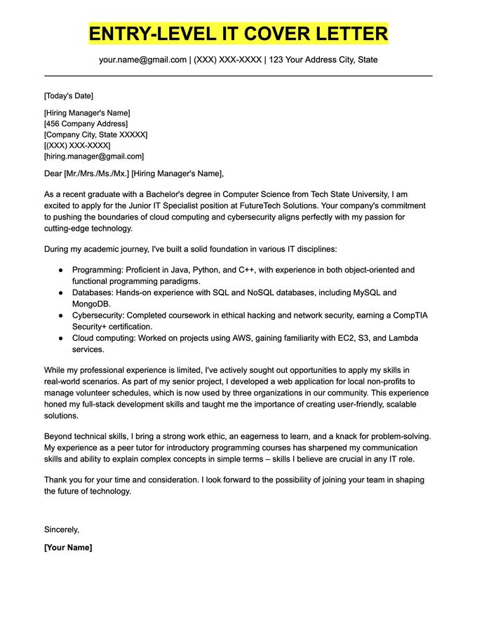 Information Technology (IT) Cover Letter Examples