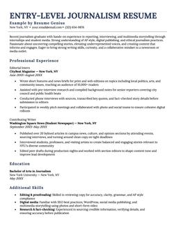Entry-level journalism resume examples and template