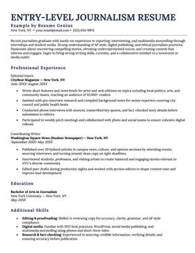 Entry-level journalism resume examples and template