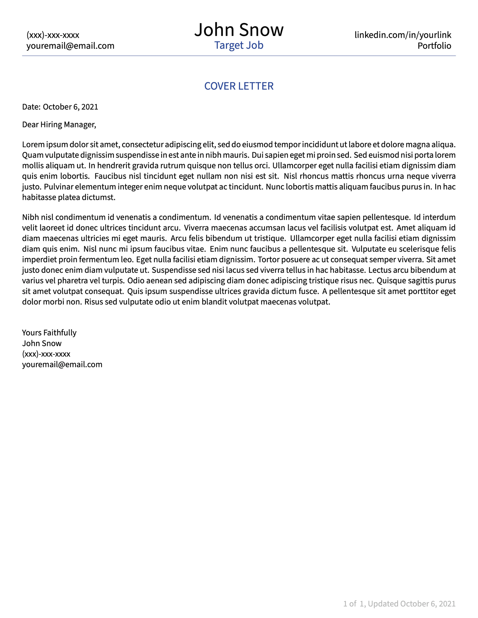 Cover Letter Template Latex