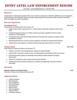 Entry-level law enforcement officer resume example and template