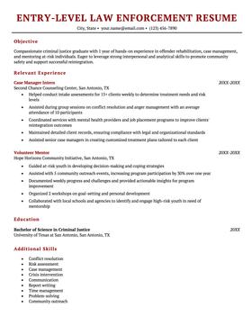 Entry-level law enforcement officer resume example and template