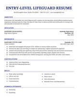 An entry-level lifeguard resume example.