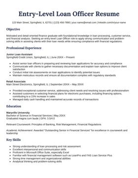 Entry level loan officer resume example and template