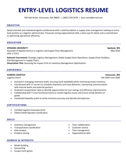 An example entry-level logistics resume