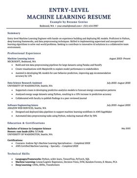 Entry-level machine learning resume example