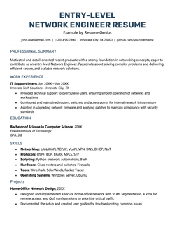 An example entry-level network engineer resume