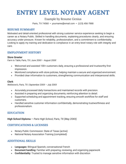 An example notary agent resume