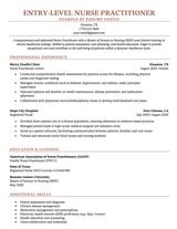 An example resume for an entry-level nurse practitioner.