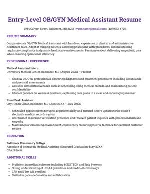 OB/GYN Medical Assistant Resume - Examples & Free Template