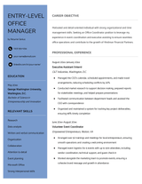 An example of a resume for an entry level office manager position on a modern template with a light blue side bar