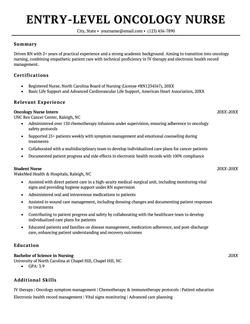 An example oncology resume for an entry-level job