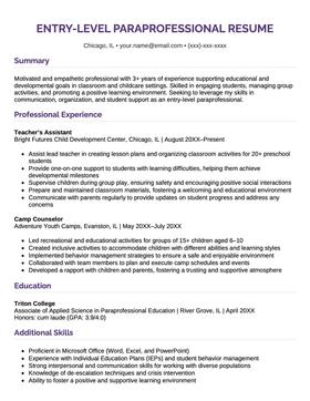 Paraprofessional resume example and template