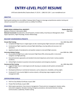 An entry-level pilot resume example.