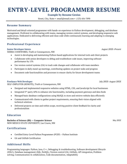 An entry-level programmer resume example.