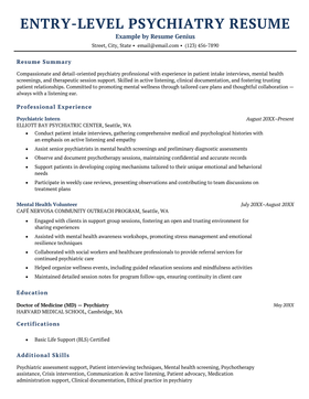 An entry-level psychiatry resume example.