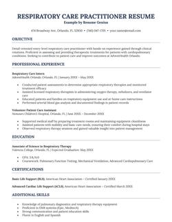 An entry-level respiratory therapist resume example.