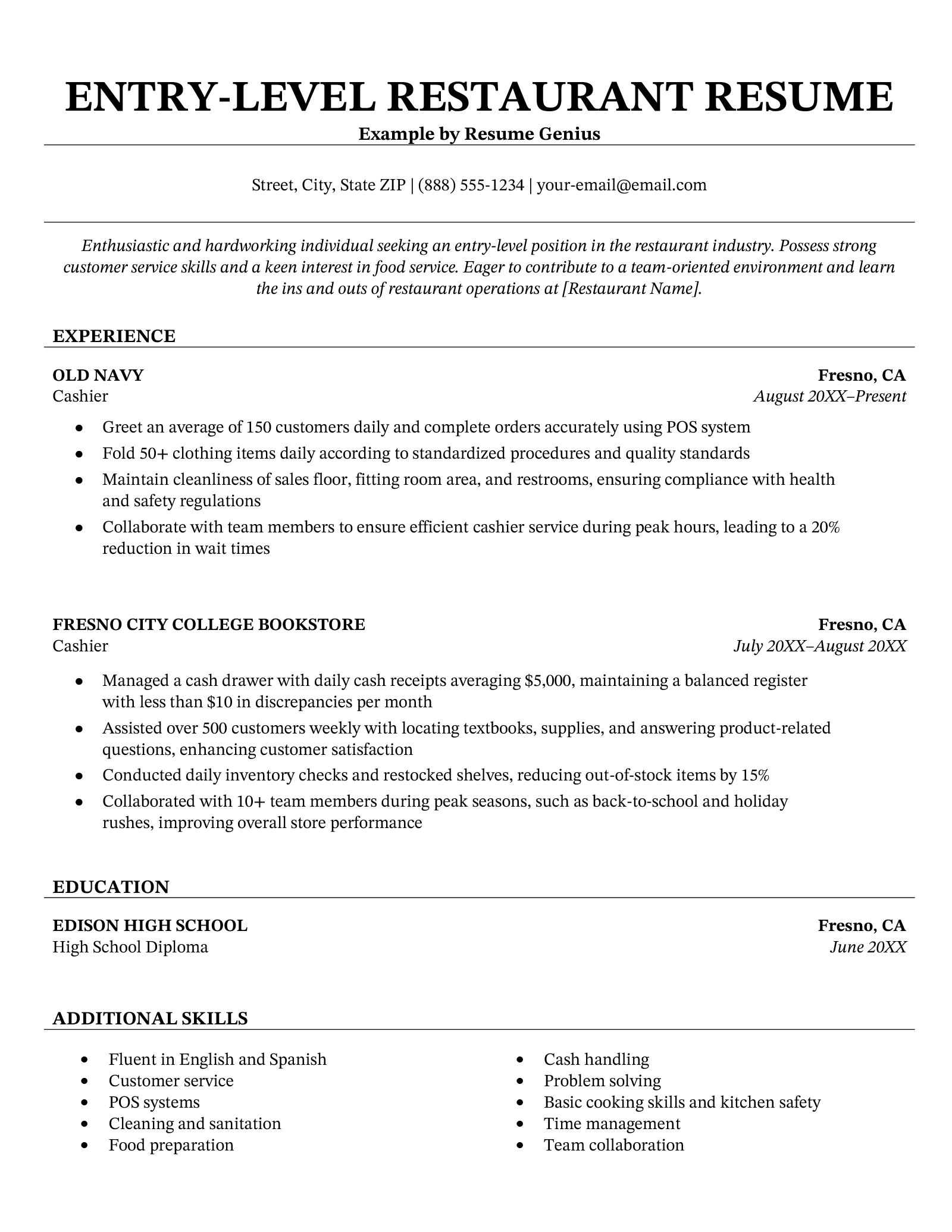 8 Restaurant Resume Examples and Writing Tips