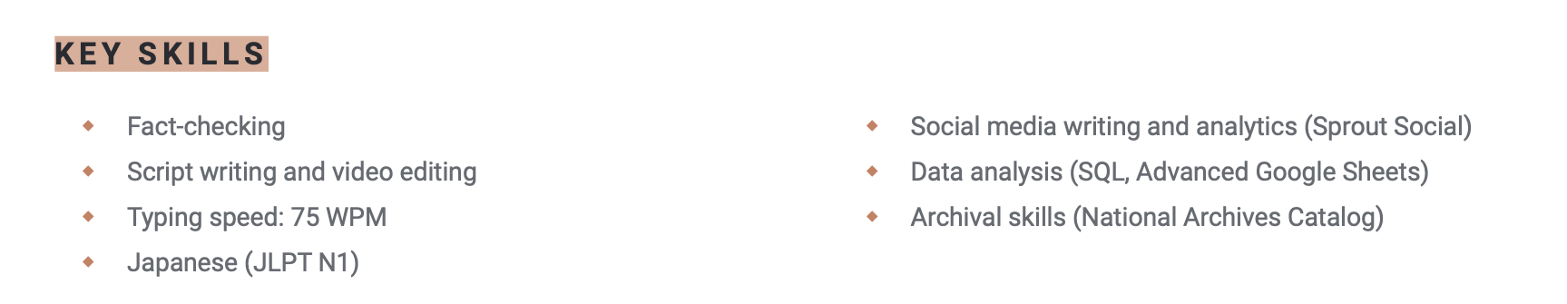 Example of how to fill out the skills section of an entry level resume template