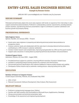 Entry-level sales engineer resume