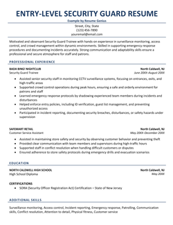 A good example of an entry-level security guard resume