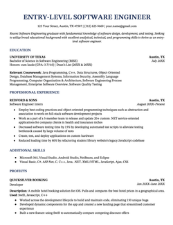 An entry level software engineer resume sample
