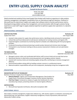 An entry-level supply chain analyst resume example.