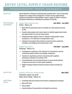 An entry-level supply chain resume example.