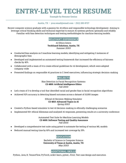 An entry-level tech resume example.